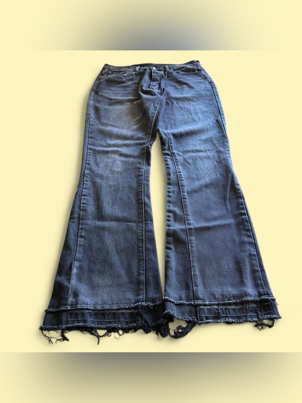 MNML Black Wash Flare Jeans Men’s 34 Distressed Hem Denim